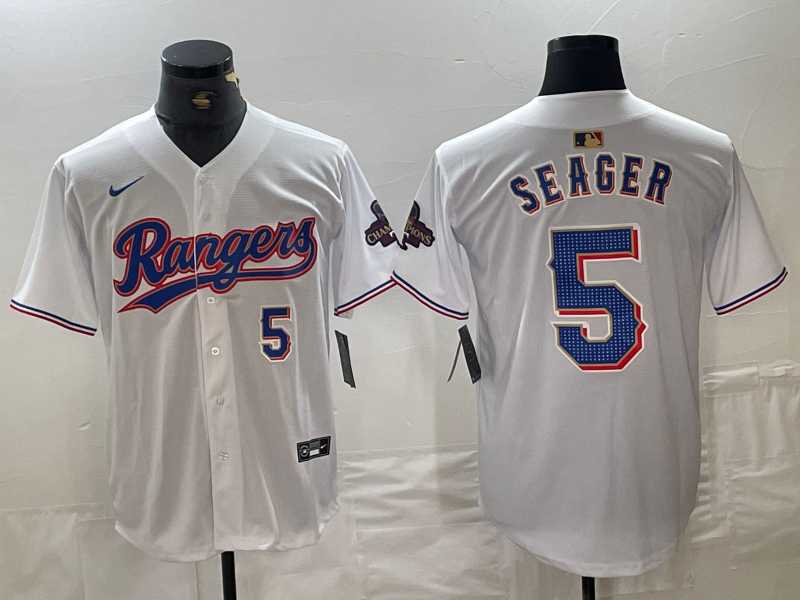 Men%27s Texas Rangers #5 Corey Seager Number White 2024 Gold Collection Limited Cool Base Jersey